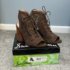 Sam Edelman Brown Lace Up Peep Toe Heels